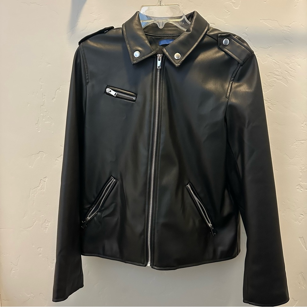 Apt. 9 Black Faux Leather Moto Jacket with Zip Details - Picture 2 of 12